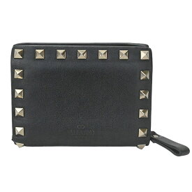 【VALENTINO GARAVANI】ヴァレンティノ・ガラバー二 PW2P063BOL ロックスタッズ レザーウォレット 二つ折り財布 ブラック レザー 【送料無料】【中古】