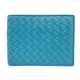【BOTTEGA VENETA】ボッテガヴェネタ 148324 V001N 4804 イントレチャート ナッパレザー ブルー 二つ折り財布 【送料無料】【中古】