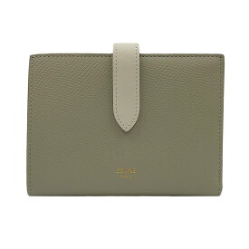 【CELINE】セリーヌ 10B643BRU.31GW ミディアムストラップウォレット グリーンクレイ/ホワイト グレインドカーフスキン 二つ折り財布 【送料無料】【中古】