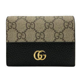 【GUCCI】グッチ 658610 17WAG 1283 ダブルG カードケース ウォレット GGマーモント ブラック/ベージュ GGスプリームキャンバス/レザー 二つ折り財布 【送料無料】【未使用】【中古】