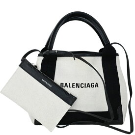 【BALENCIAGA】バレンシアガ 390346 ネイビーカバスXS オフホワイト/ブラック キャンバス/レザー トートバック/ショルダ―バック 【送料無料】【中古】