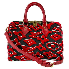 【LOUIS VUITTON】LV ルイ・ヴィトン M45552 LV×UF スピーディ・バンドリエール25 ウルスフィッシャーコラボ レザー モノグラム タフテッド ブラック/レッド ハンドバッグ/ショルダーバッグ メンズバッグ レディースバッグ 【送料無料】【中古】