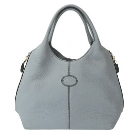 【TOD'S】トッズ エンボス ロゴ サイド ジップ バック ブルーグレー レザー ハンドバック 【送料無料】【中古】