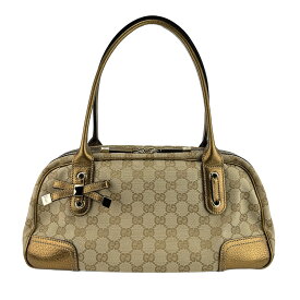 【GUCCI】グッチ 161720 486628 プリンシー ミニ ボストンバック GGキャンバス/レザー ベージュ/ゴールド ハンドバック/ショルダーバッグ/ボーリングバック 【送料無料】【中古】
