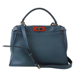 【FENDI】フェンディ ピーカブーミディアム 8BN290 3ZN ブルー系/オレンジ レザー ハンドバッグ/ショルダーバッグ 2WAY【送料無料】【中古】