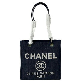【CHANEL】シャネル A66939 ドーヴィルPM デニム ネイビー/ゴールド金具 トートバッグ 【送料無料】【未使用】【中古】