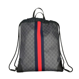 【GUCCI】グッチ 473872 9IK8N 1071 ドローストリング バックパック ブラック/グレー GGスプリームキャンバス/レザー/ナイロン バックパック リュックサック 【送料無料】【中古】