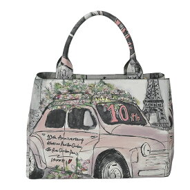 【IANNE】イアンヌ aero graffiti(エアロ・グラフティ)10thアニバーサリー エッフェル塔から花束を ピンク系/マルチ レザー トートバック/ショルダーバック 【送料無料】【中古】