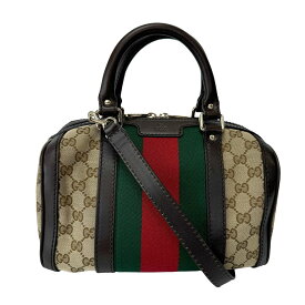 【GUCCI】グッチ 269876 シェリ―ライン ミニボストン ベージュ/ブラウン/グリーン/レッド GGキャンバス/レザー ハンドバック/ショルダーバック 【送料無料】【中古】
