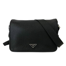 【PRADA】プラダ レザーショルダーバッグ メタルトライアングルロゴ 2VD075_2BBE_F0002_V_OOO ブラック 牛革 ショルダーバッグ【送料無料】【未使用】【中古】
