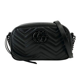 【GUCCI】グッチ 447632 DTDHV 1000 GGマーモント スモールカメラバッグ GucciLoveParade ブラック シェブロン キルティング レザー ショルダーバッグ 【送料無料】【中古】