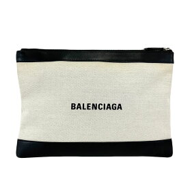 【BALENCIAGA】バレンシアガ NAVY ネイビークリップM 373834 ベージュ/ブラック キャンバス/レザー クラッチバッグ【送料無料】【中古】