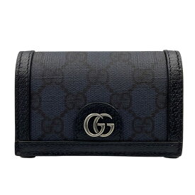 【GUCCI】グッチ 763286 UULBN 4055 オフィディア GGスプリーム キャンバス レザー ダークブルー カードケース 美品【送料無料】【中古】