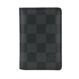 【LOUIS VUITTON】LV ルイ・ヴィトン N63143 オーガナイザー・ドゥ ポッシュ ダミエ・グラフィット ブラック/グレー カードケース 名刺入れ イニシャル入り【送料無料】【中古】