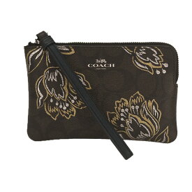 【COACH】コーチ F78095 シグネチャー デザート チューリップ プリント コーナー ジップ リストレット チェスナット/メタリック PVC/レザー ポーチ 【送料無料】【中古】
