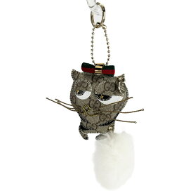 【GUCCI】グッチ 212193 ガットリ クレオ チャーム キーホルダー シェリーライン GGスプリームキャンバス/ファー ベージュ/ホワイト 【送料無料】【中古】