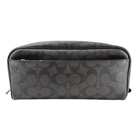 【COACH】コーチ F58540 シグネチャー トラベルキット PVC/レザー ダークブラウン/ブラック ポーチ/セカンドバッグ 【送料無料】【中古】