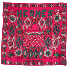 【HERMES】エルメス カレ140 KELLY EN PERLES 真珠でできているケリー カレウォッシュシリーズ シルク100% ピンク スカーフ【送料無料】【中古】