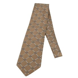 【GUCCI】グッチ インターロッキングG ネクタイ 剣先9.5cm ブロンズ/ネイビー シルク ネクタイ クリーニング済 【送料無料】【中古】