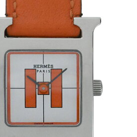 【HERMES】エルメス HH1.210 Hウォッチ ホワイト/オレンジ ステンレススチール/レザー クォーツ 銀座店開店記念 レディース腕時計 【送料無料】【中古】
