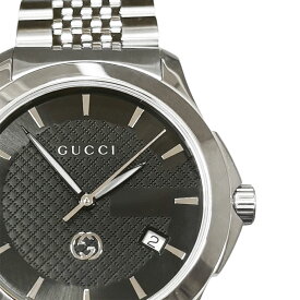 【GUCCI】グッチ YA1264106 126.4 Gタイムレス ステンレススチール 黒文字盤 クオーツ メンズ腕時計 【送料無料】【中古】