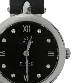 【OMEGA】オメガ 424.13.27.60.51.001 DE VILLE PRESTIGE デ・ヴィル プレステージ ダイヤモンド ブラック ステンレススティール/レザーストラップ クオーツ レディース腕時計 【送料無料】【中古】