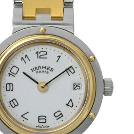 【HERMES】エルメス クリッパーコンビ CL4.220 白文字盤 ステンレススチール クオーツ レディース腕時計【送料無料】【中古】