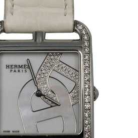 【HERMES】エルメス ケープコッド シェーヌ・ダンクル CC3.730 ホワイト文字盤(一部シェル・ダイヤモンド) クオーツ ステンレススチール/レザーベルト アリゲーター C刻印(2018年製) レディース腕時計【送料無料】【中古】