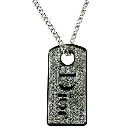 【ネックレス】 【Christian Dior】C.Dior クリスチャンディオール ドッグタグ ロゴプレート ライトストーン ネックレス メタル ペンダントネックレス 【送料無料】【中古】