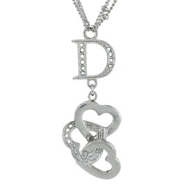 【Christian Dior】C.Dior クリスチャンディオール Dロゴ 3連ハート 2連チェーン ネックレス メタル/ライトストーン ペンダントネックレス 【送料無料】【中古】