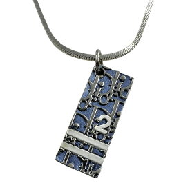 【Christian Dior】クリスチャンディオール トロッター プレートネックレス メタル ブルー系/シルバーカラー ペンダントネックレス【送料無料】【中古】