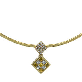 【JEWEL STUDIO】ジュエルスタジオ【チェーンノンブランド】18K/K18 イエローゴールド/ホワイトゴールド S/D オメガチェーン(リバーシブル) /BE HAPPY イエローサファイア計0.62ct/ダイヤモンド計0.38ct/0.17ct ペンダントネックレス【送料無料】【中古】