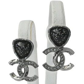 【ピアス】 【CHANEL】シャネル CC ハートピアス メタル ラインストーン ブラック/シルバー C21 【送料無料】【未使用】【中古】