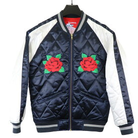 【Supreme】シュプリーム Quilted Satin Bomber Jacket 2013 ネイビー×ホワイト キルティング 薔薇 ポリエステル/綿/ナイロン サイズS ボンバージャケット【送料無料】【中古】