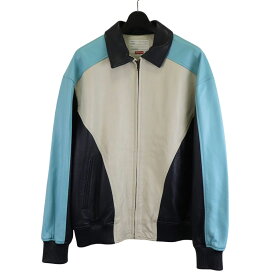 【Supreme】シュプリーム Studded Arc Logo Leather Jacket 2018SS ホワイト/ブルー/ネイビー サイズM 羊革/ポリエステル ジャケット【送料無料】【中古】