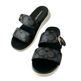 【COACH】コーチ GWEN SIG SANDAL フラットサンダル シグネチャー C8925 BLACK ブラック/グレー シグネチャーコーティングキャンバス/レザー/ゴム底 US6 B(23.0cm) サンダル【送料無料】【未使用】【中古】