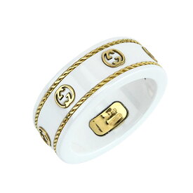 【GUCCI】グッチ 606826J85V58062 〔アイコン〕インターロッキングG 18K リング AU750(K18イエローゴールド)/ホワイト ジルコニア サイズ8 約7号 ☆2699VI 指輪 【送料無料】【中古】