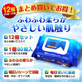 【クーポン利用で10％OFF】送料無料 12個セット ノンアルコール 除菌 ウェットティッシュ 80枚入 超厚手ウェットティッシュ ふわふわ柔らかい