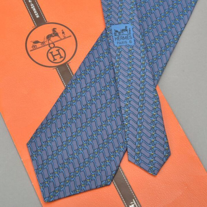 楽天市場】未使用 HERMES エルメス 総柄 ネクタイ シルク ブルー 7005 