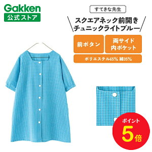 【お買い物マラソン限定P5倍】学研 すてきな先生 保育士エプロン スクエアネック前開きチュニック フリーサイズ ライトブルー エプロン 保育士 かわいい おしゃれ 保育園 幼稚園 ゆったり