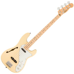Squier by Fender Paranormal Precision Bass Thinline SJ, Maple Fingerboard, Parchment Pickguard, Vintage White �V�����C���x�[�X �X�N���C�A �t�F���_�[