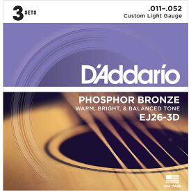D'addario EJ26-3D アコースティック弦 Phosphor Bronze 3セットパック〈ダダリオ〉