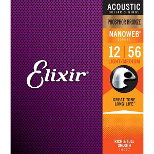 Elixir 16077 ACOUSTIC NANO WEB Phosphor Bronze Light-Medium 12-56 アコースティックギター弦〈エリクサー〉