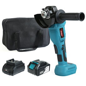 【グラインダー/バッテリー/充電器/収納バック 4点セット】 ディスクグラインダー グラインダー 充電式 コードレス 電動ラインダー 3段階変速可能 砥石径100mm 内径15mm ブラシレスモーター マキタ 14.4V 18V バッテリー 対応 小型 軽量 高速型 金属 木材 研磨 切断