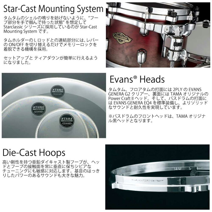 楽天市場】TAMA タマ Starclassic Walnut/Birch Drum Kits WBS42S-SPF 