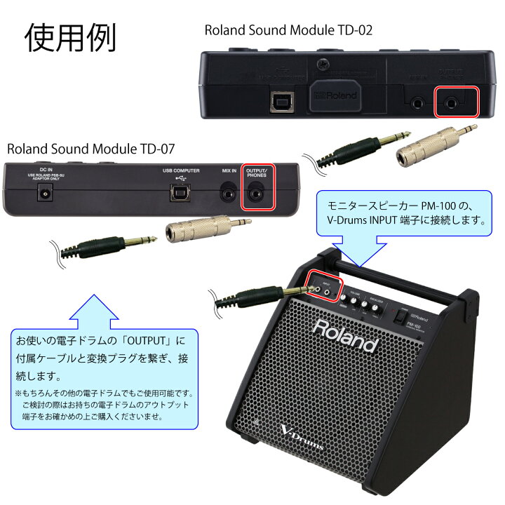 楽天市場】Roland ローランド PM-100 + 3m 接続ケーブル + 変換プラグ 