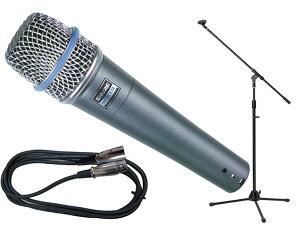 SHURE �V���A BETA57A �O�r�}�C�N�X�^���hSET(XLR-XLR)�� �u�[���^�C�v/�X�g���[�g���Ή��̃}�C�N�X�^���h��5m�̃}�C�N�P�[�u�� �Z�b�g�y2��6�����_�A�݌ɂ��� �z