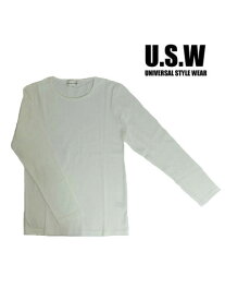 【SALE】UNIVERSAL STYLE WEAR USW 　601408 リップル素材　クルーネックロングTシャツ　White　ホワイト