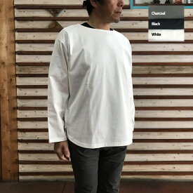 MANUAL ALPHABET マニュアルアルファベット【SALE】 MA-C169 ボートネックラウンド長袖Tシャツ　バスクT Black White Charcoal