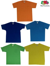 FRUIT OF THE LOOM フルーツオブザルーム クルーネック ポケットTカラーポケットT　 5枚組パックTシャツ オレンジ　イエロー　ケリーグリーン　パシフィックブルー　ロイヤルブルー